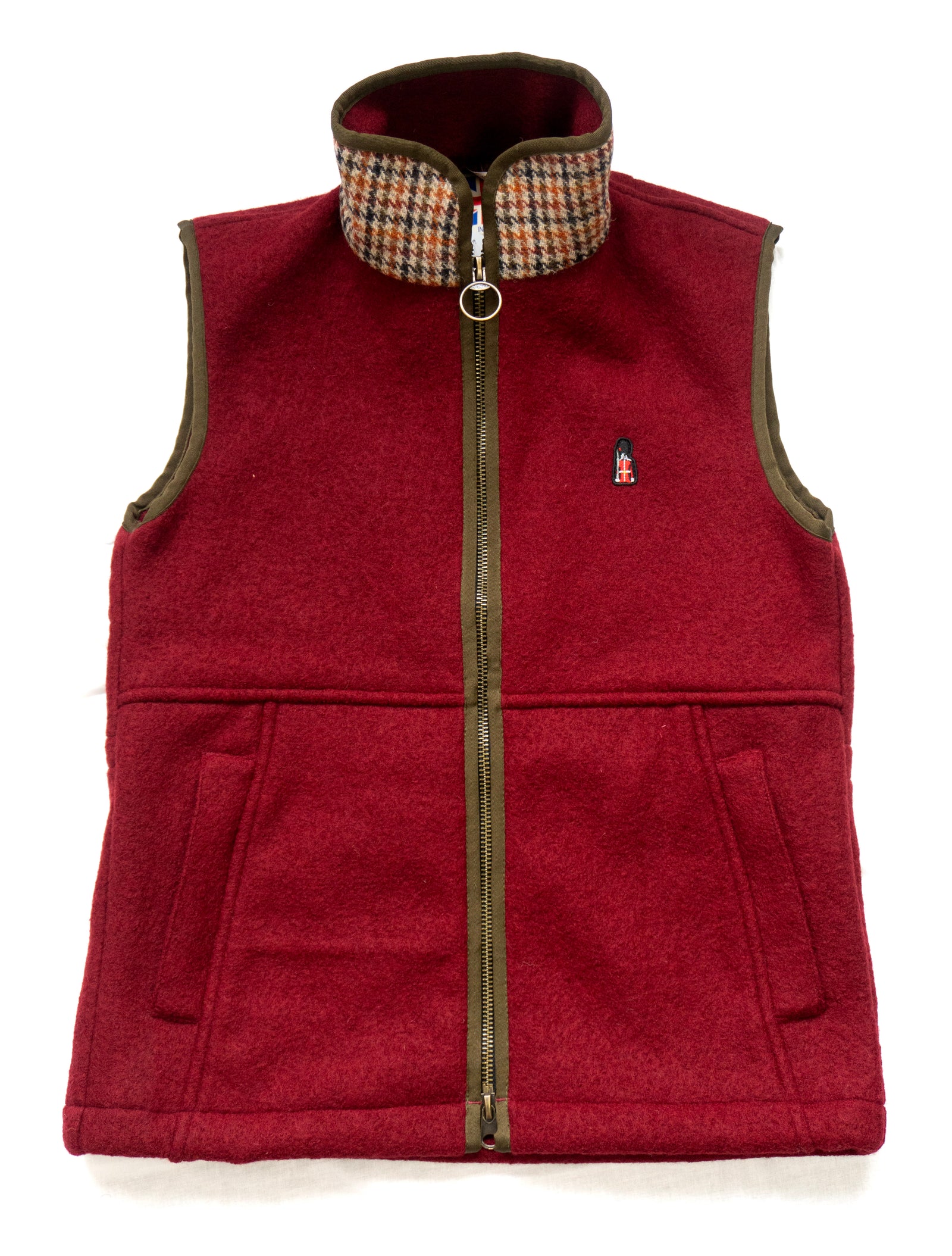 Red vest with plaid collar on a white background