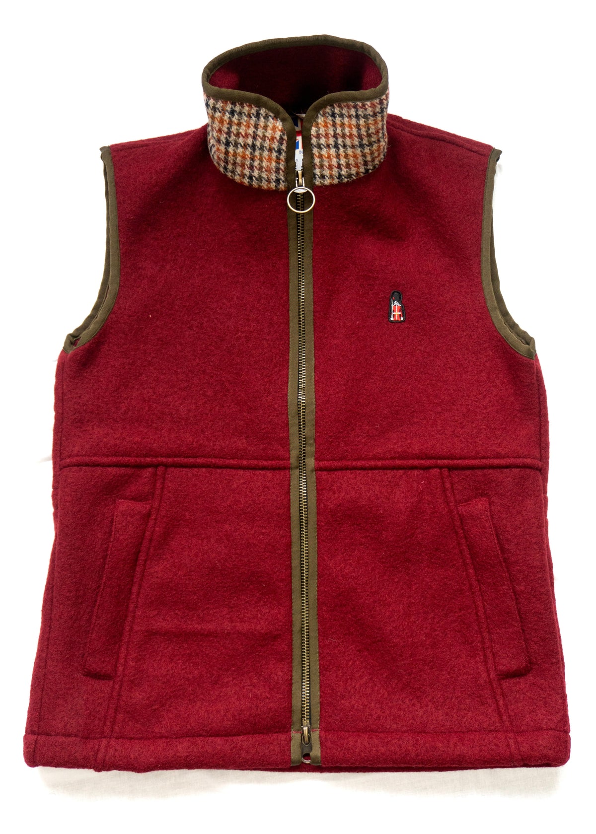 Red vest with plaid collar on a white background