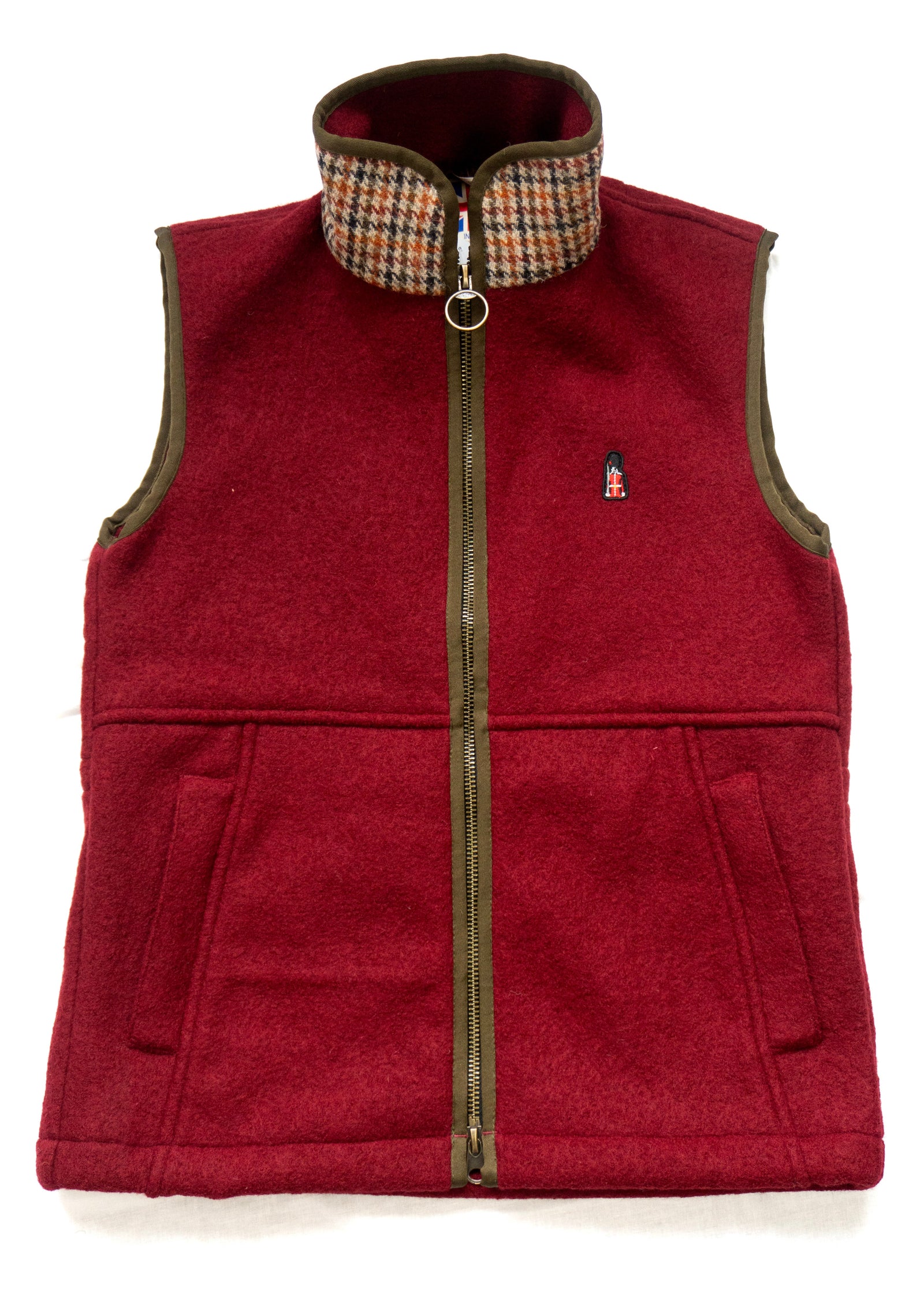 Red vest with plaid collar on a white background