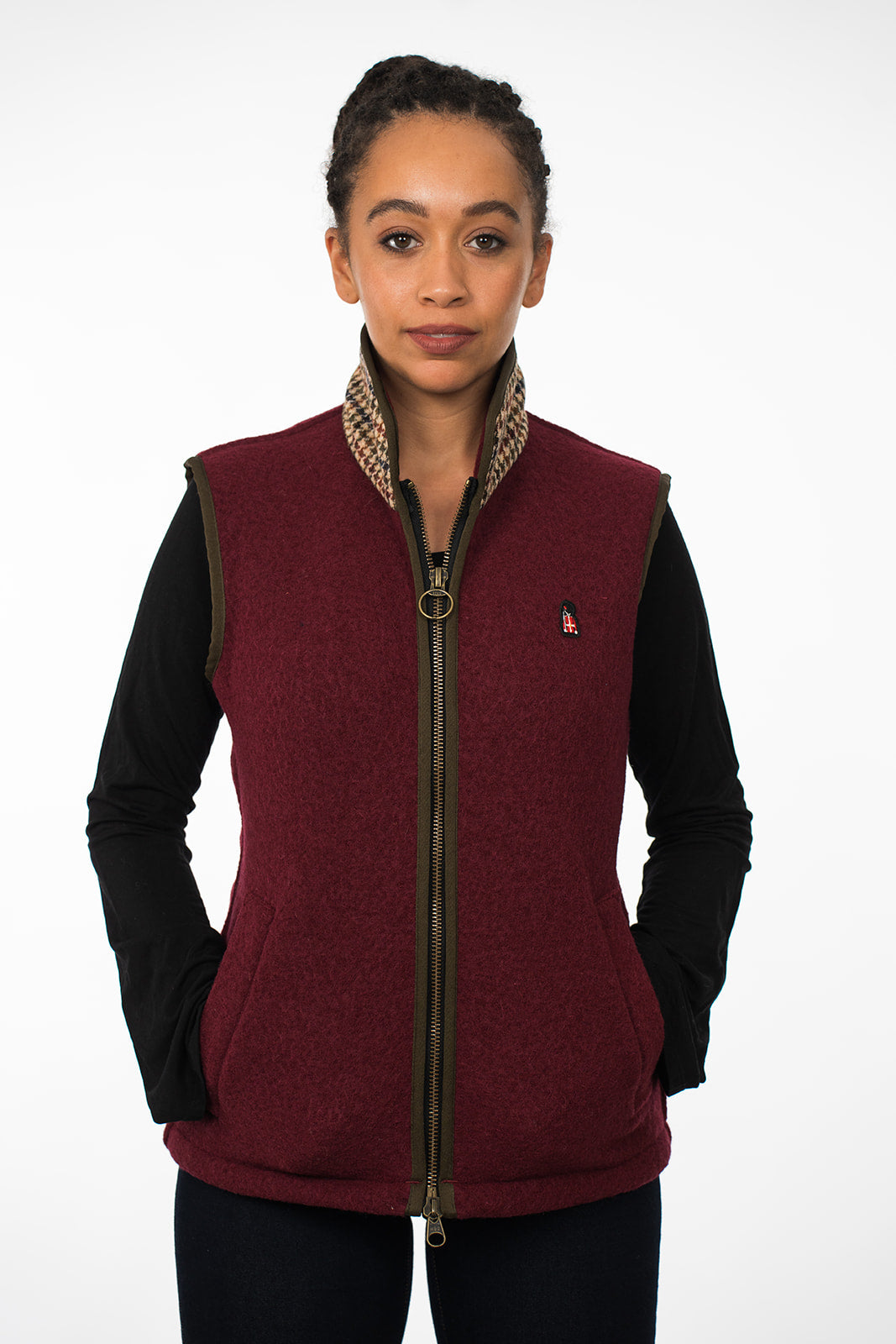 Lockwood Ladies Arthur Boiled Wool Gilet, front view on a female model