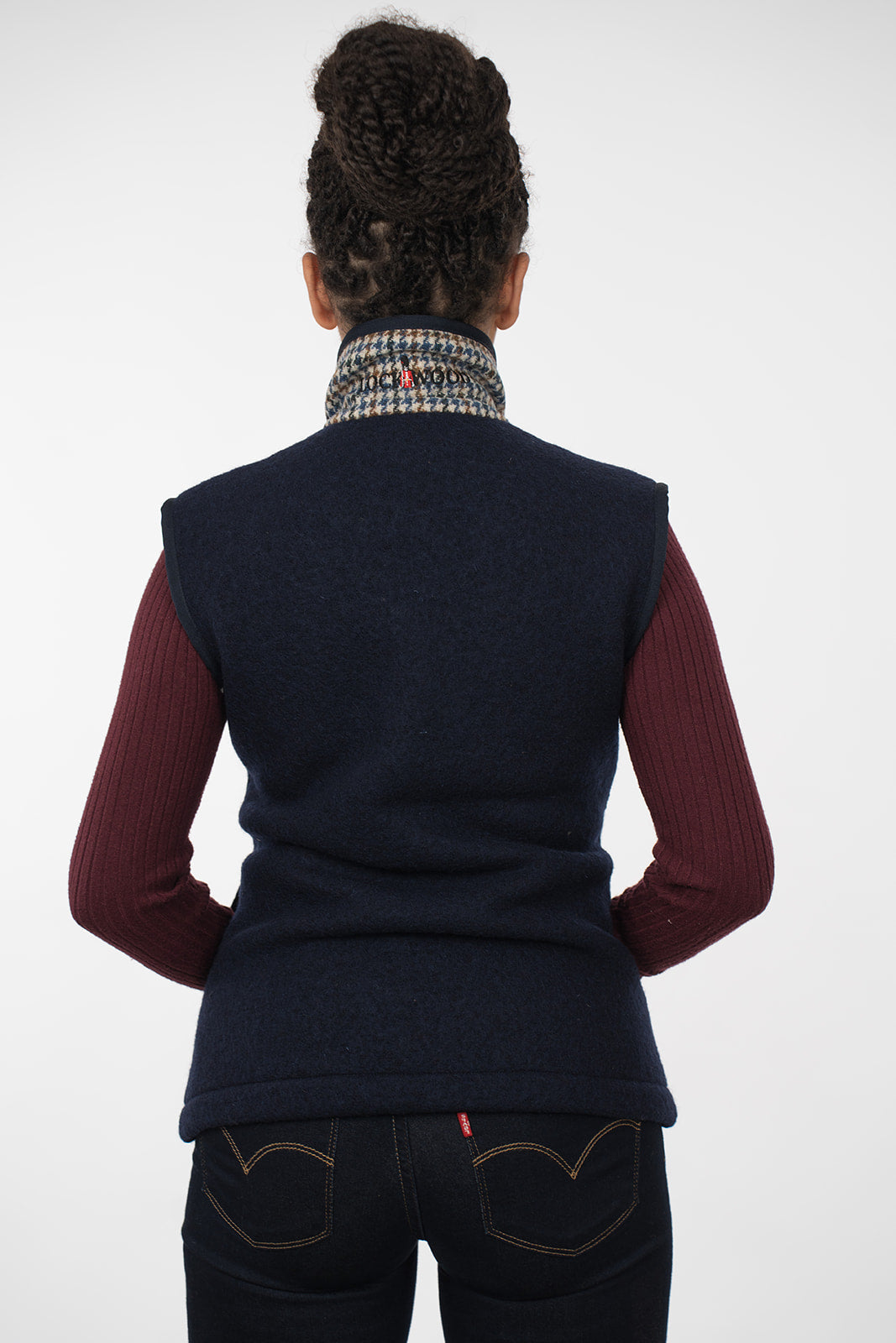Lockwood Ladies Henry Boiled Wool Gilet, back view on a female model