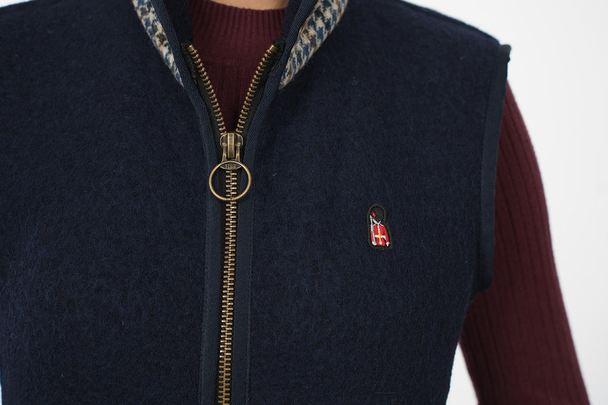 Lockwood Ladies Henry Boiled Wool Gilet, chest logo detail on a female model