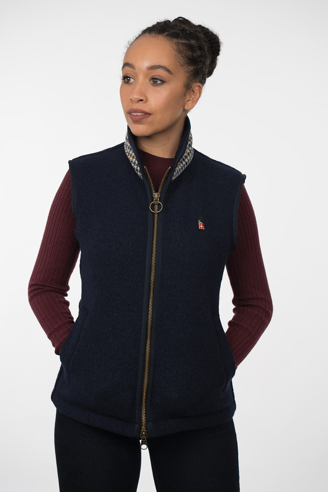 Lockwood Ladies Henry Boiled Wool Gilet, front view on a female model