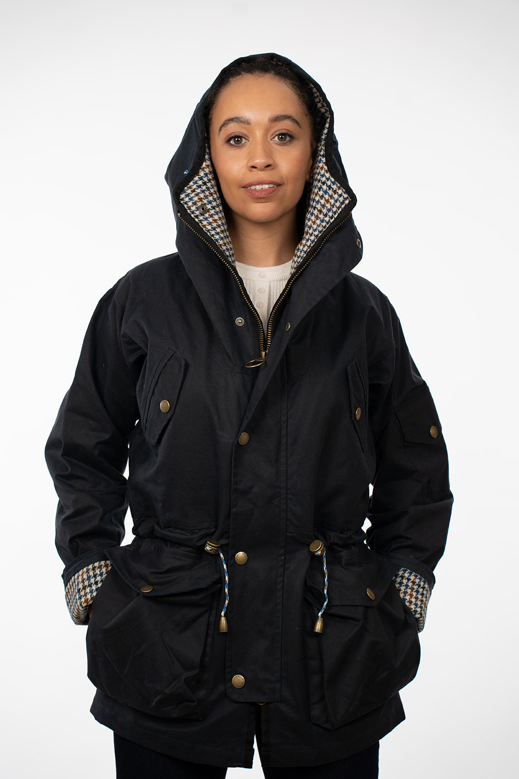 Lockwood Vintage Henry, front view with hood up on a female model