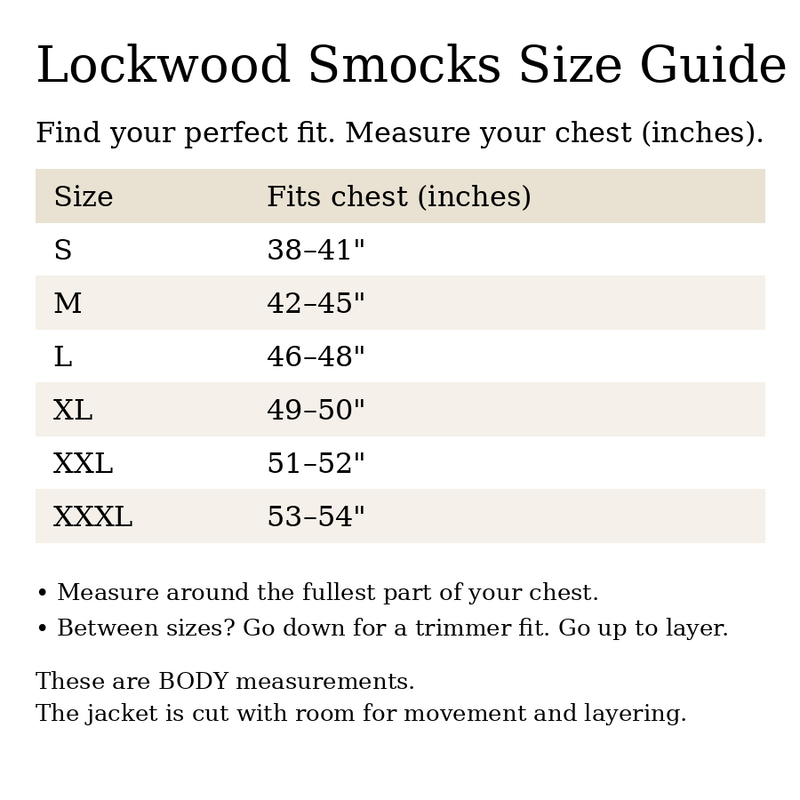 Smock Sizing Brecon - Lockwood Premium British Smocks
